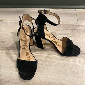 Sam Edelman Black Velvet Strappy Heels with Gold Backs